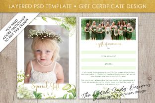 Photography Gift Certificate Template - Photo Gift Card - Watercolor Spring Flower - Layered .PSD Files - Design 44